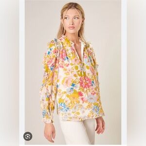 La Rochelle Raj Ruffle Ballon Sleeve Blouse